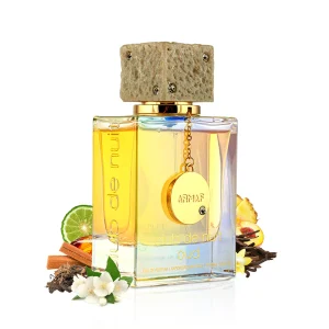 club-de-nuit-perfume-bottle-surrounded-with-fruits-and-flowers-against-white-background